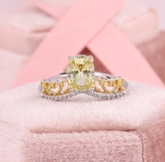 14K 天然サファイア誕生石リング、カナリアイエローサファイアツートン 