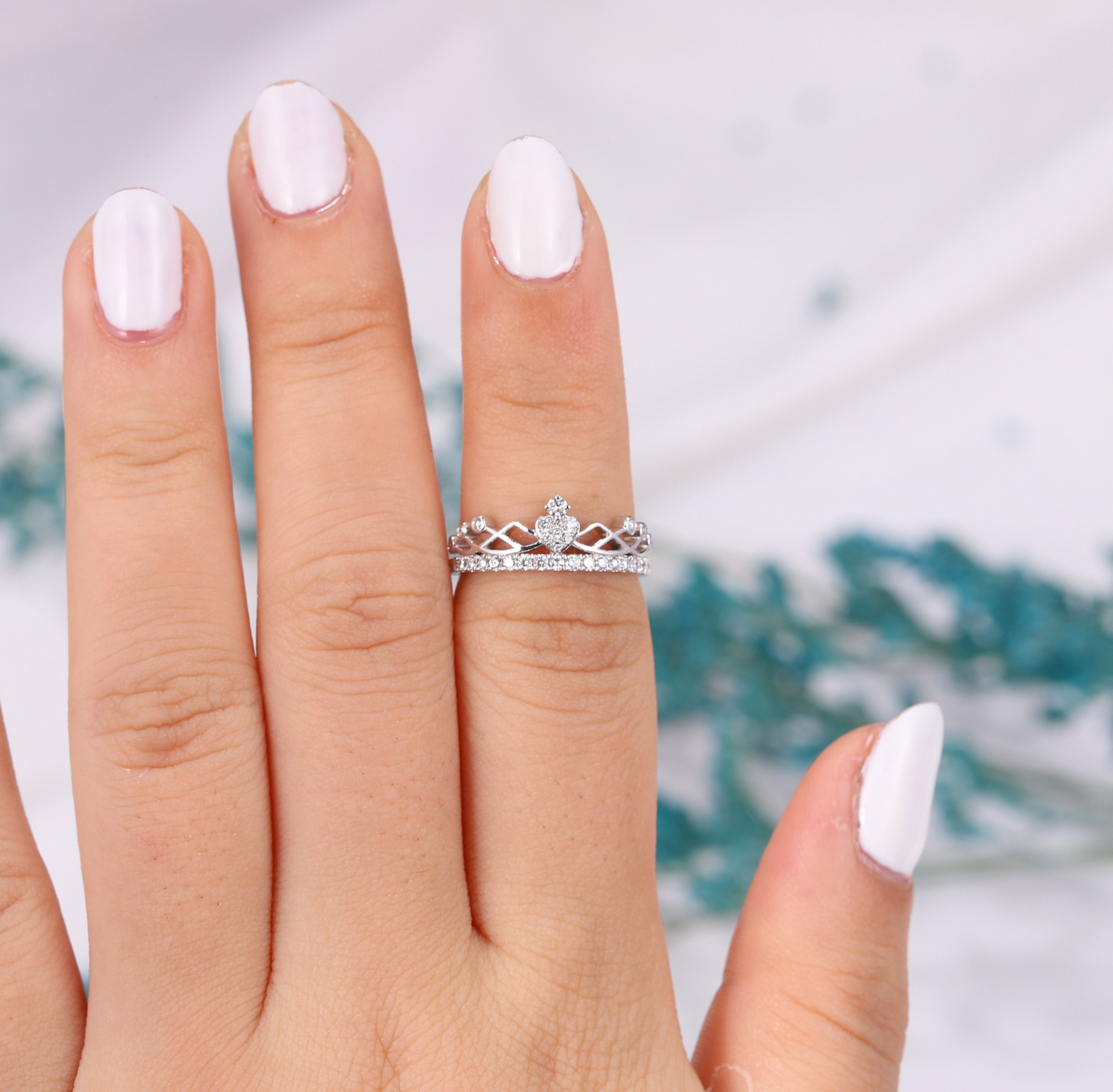 Diamond Princess Tiara Ring White Gold Princess Crown Promise Etsy