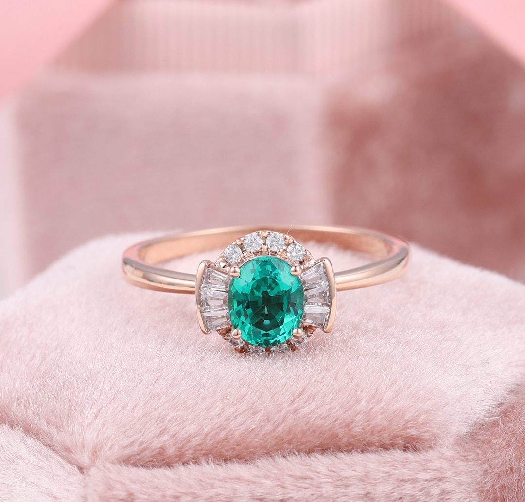 18K Vintage Emerald Anniversary Rings Lab Emerald Stone Ring Etsy