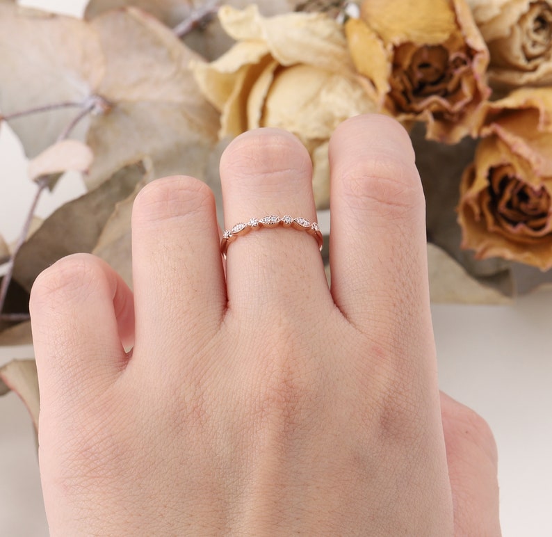 Wedding Ring Settings Simple Round Diamond Ring Bridal Rings Scalloped Pave Band Ring Custom Gemstone Rings Everyday Real Gold Rings