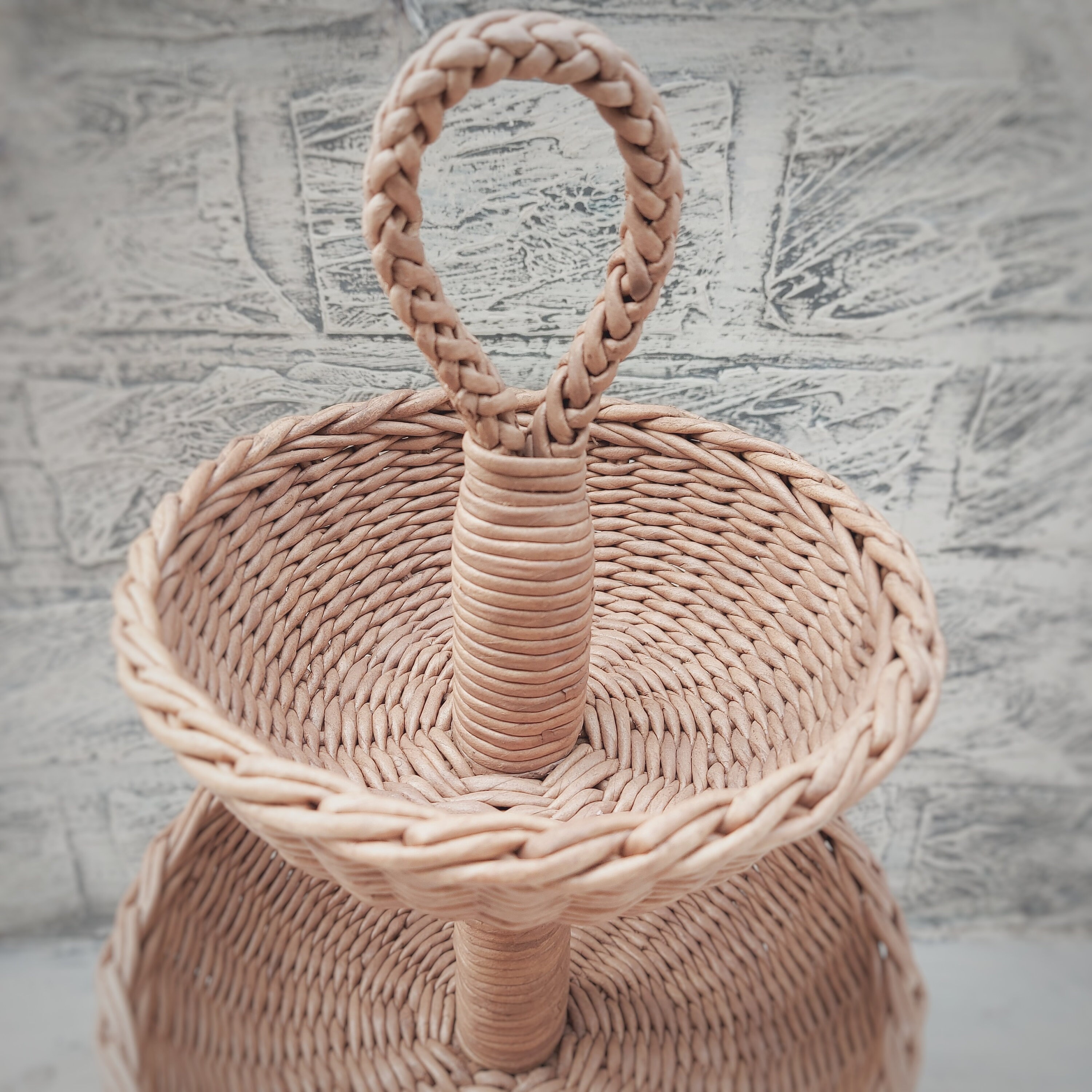 Tiered tray decor Large fruit bowl Threetiered wicker Etsy