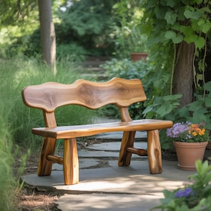 Handcrafted Rustic Wood Garden Bench Live Edge Style Outdoor Seating For Pathway Patio Courtyard Greenhouse Or Natural Backyard Décor