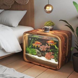 Modern Wood Aquarium Nightstand Artistic Fish Tank Furniture Table With Storage For Bedroom Living Room Decor Accent Functional Display