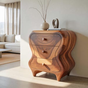 Sculptural Wooden Cabinet with Organic Curves and Drawers Artistic  Wood Storage Cabinet for Living Room Bedroom or Entryway Decor