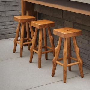 Rustic Wooden Bar Stools Handcrafted High Counter Chairs for Kitchen Island Patio Bar or Farmhouse Dining