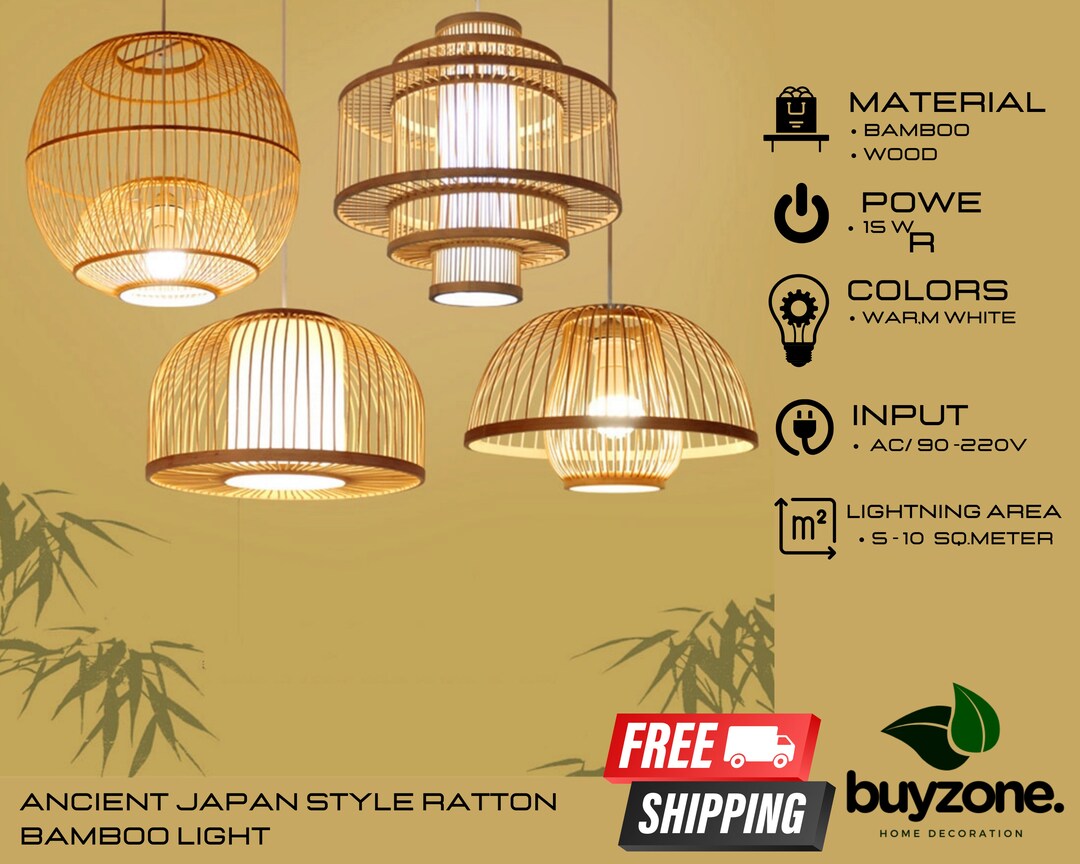 Bamboo Retro Hanging Light Fixtures Wicker Pendant Light Japanesestyle