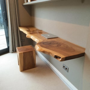 Live Edge Floating Desk with Natural Wood Slab  for Home Office Workspace