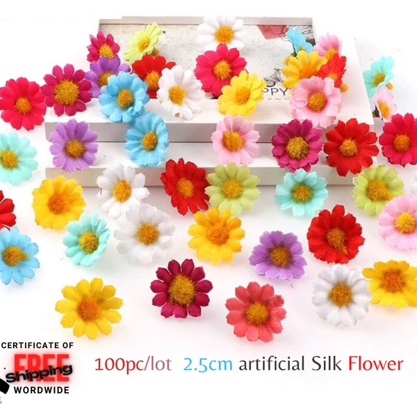 100 STÜCK/Lotx 2,5cm Mini Gänseblümchen Dekorative Blume Kunstseide Blumen Party Hochzeit Dekoration Home Dekor (ohne Stiel) Günstiger