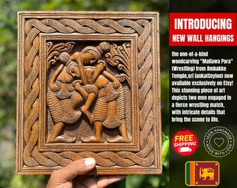 Handcrafted by Artisans Get Your Exclusive "Mallawa Pora" Woodcarving wall decor mahogany wall hanging