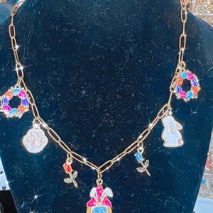Easter Charm Necklace: Gnome, Bunny, Tulip Spring Jewelry