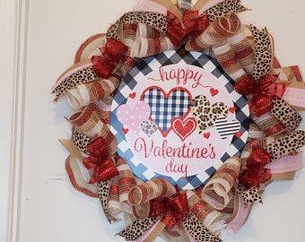 Happy Valentine Day Wreath, front door wreath,  Sweet heart wreath, love wreath, Valentine gift wreath, Valentine animal print wreath