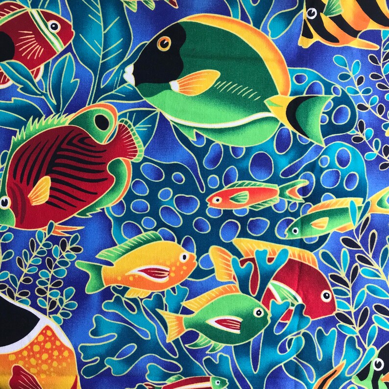 Tropical fish fabric one yard 36X 44 Free shipping Etsy