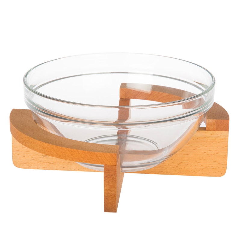 Glass Salad Serving Bowl with Wooden Base Large Capacity Etsy