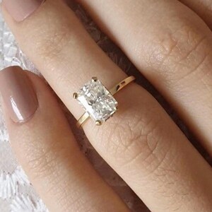2.25  Ct  Gold Radiant Cut Engagement Ring. Diamond Simulant. Wedding Ring. Classic Solitaire Ring. Promise Ring. Anniversary Ring.