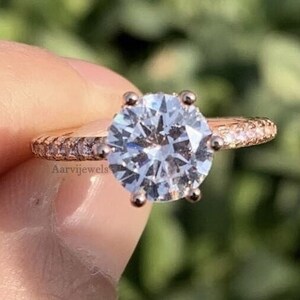 3.00 ct Double Hidden Halo Moissanite Engagement Ring Women Moissanite Solid Gold Wedding Ring Classic Promise Ring Half Eternity Pave Band
