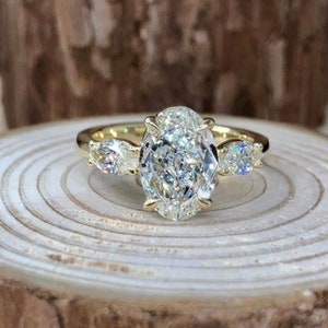 Solitaire Engagement Women&#39;s Ring - 14K White Gold Anniversary Oval Cut Ring - 2 CT Oval Cut Moissanite Wedding Ring - Art Promise Ring