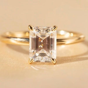 14K Solid Gold 2 Ct Emerald Cut , Baguette Ring , 14K Gold Engagement Ring , Simple Ring Design , Statement Ring