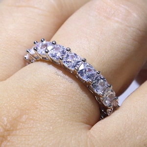 Eternity Moissanite Wedding Band 4.2 mm Cushion Cut Colorless Moissanite Band 14K Solid Gold Engagement Band Moissanite Diamond Band For Her