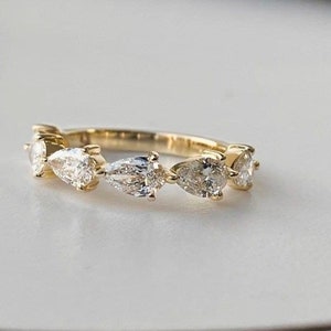 2 CT Classic Pear Cut Diamond Wedding Band, Gorgeous Half Eternity Anniversary Band, 925 Sterling Silver Ring, Simulated Diamond Ring