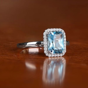 aquamarine ring/emerald cut/aquamarine ring silver/Blue Aquamarine Ring/March BirthstoneEngagement Ring/aquamarine ring vintage/Mother’s Day