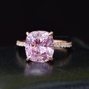 3.50 Ct Cushion Cut Rings.Pink Cushion Cut Ring. Solitaire Rings.Pink Diamond Rings.925 Silver 14k Solid Gold Plated Gift For Her.