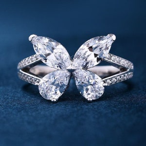 2.00 CT Birne und Marquise Schnitt Moissanite Schmetterling Verlobungsring, 14K Goldring Hochzeit, Ring für Frauen Jahrestagsgeschenk Ring
