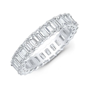 7.54CT Emerald  Full Eternity Band Emerald Cut Moissanite Wedding Band Stackable Band 14K White Gold Diamond Anniversary Band Promise Band