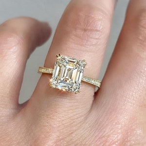 Emerald cut Diamond engagement ring, 2.50 carat engagement ring, emerald cut diamond ring, wedding ring, pave setting