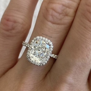 3.5 CT Elongated Cushion Cut Moissanite Engagement Ring, Halo Diamond Wedding Ring, Anniversary Ring, 14K Gold Ring, Valentine Gift, Bridal