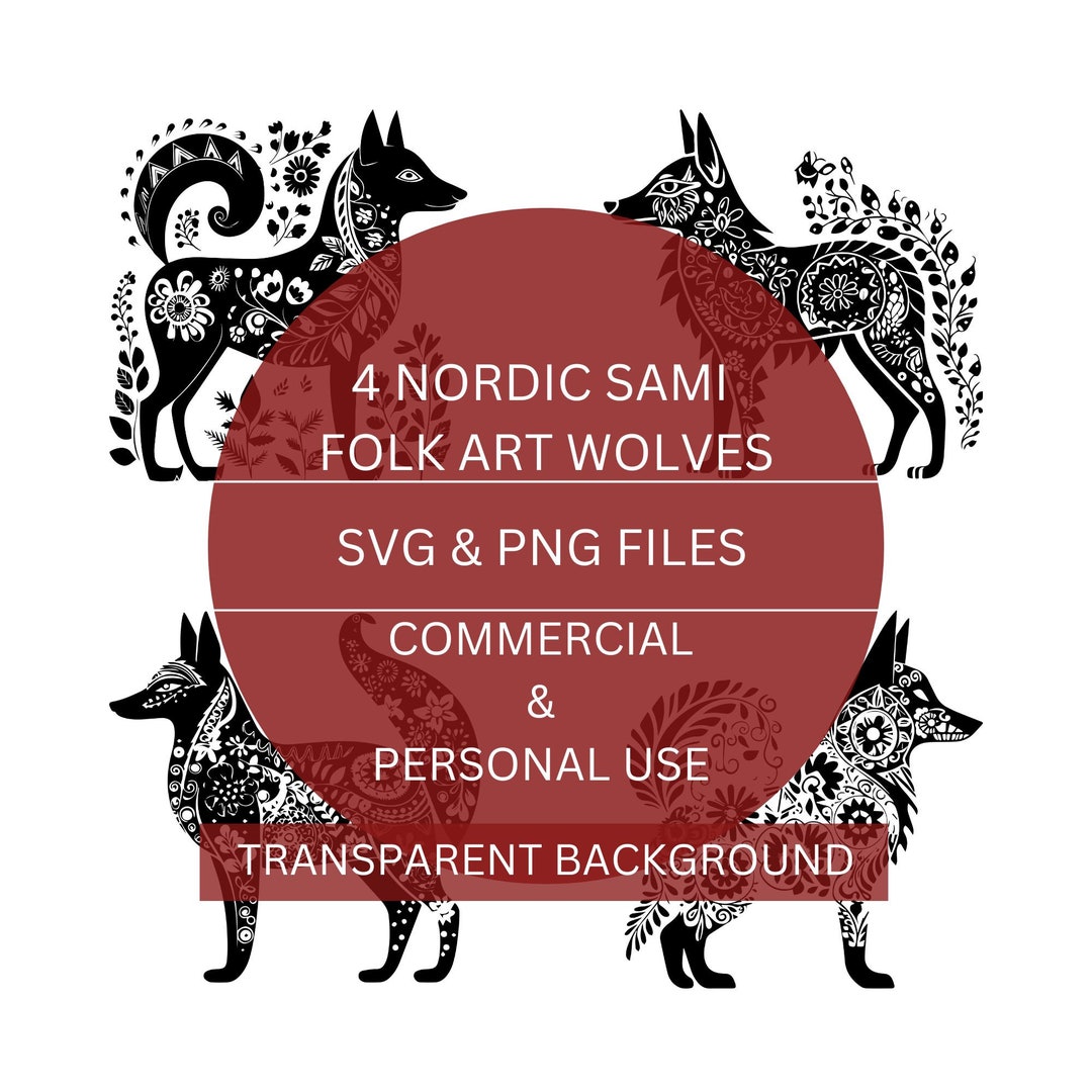 Folk Art Wolf SVG Wolf PNG Nordic Sami Folk Art Commercial Use Tshirt Design Wolf SVG for