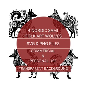 Folk Art Wolf SVG Wolf PNG Nordic Sami Folk Art Commercial Use T-Shirt Design Wolf SVG for Scrapbooking Folk Art for Card Making Art for Mug