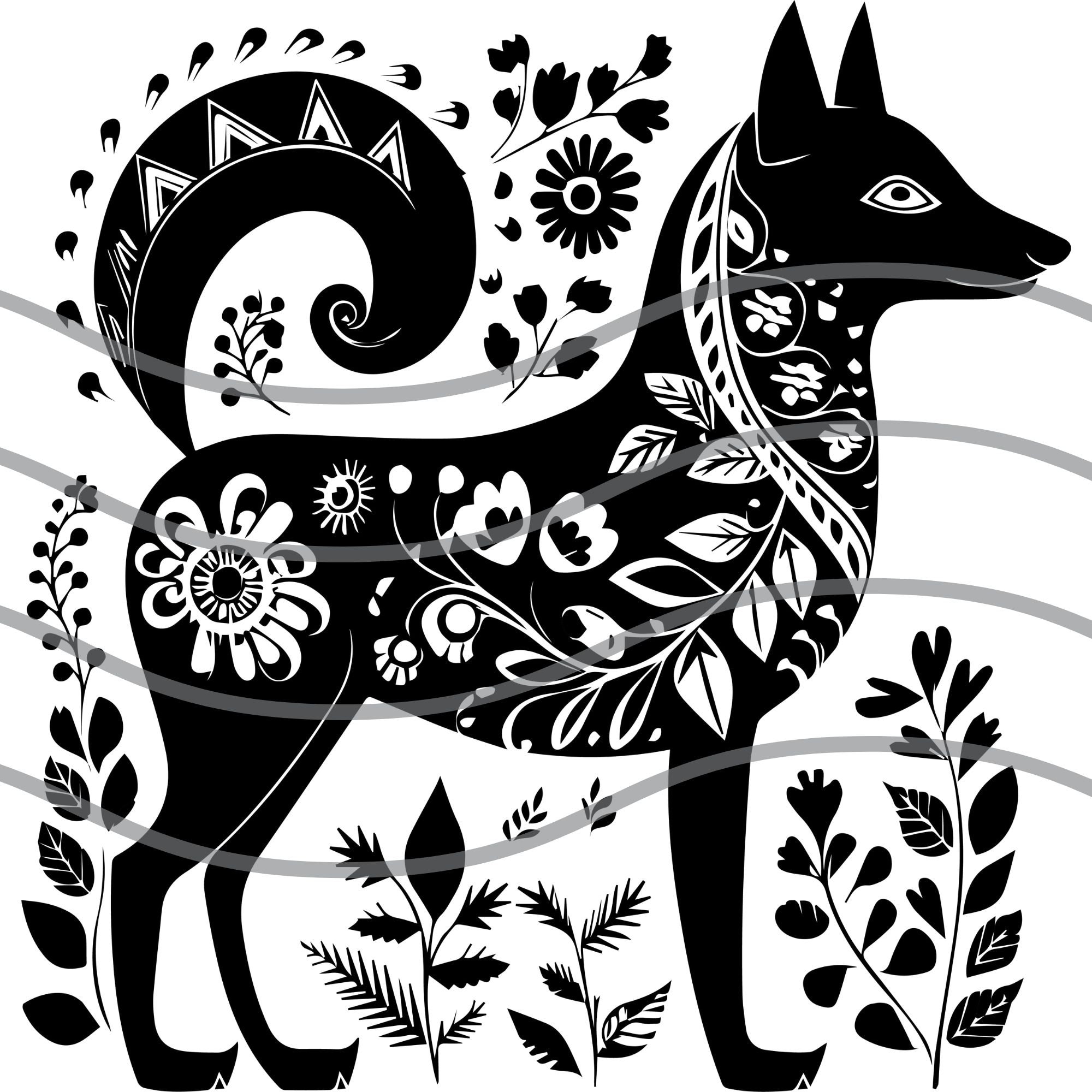 Folk Art Wolf SVG Wolf PNG Nordic Sami Folk Art Commercial Use Tshirt Design Wolf SVG for