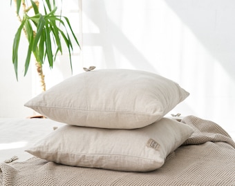 Decorative Linen Pillowcase, Natural 100% Organic Flax Linen Pillow Case Cover, Off White Linen Pillowcase With Zipper, Raw Linen Bedding