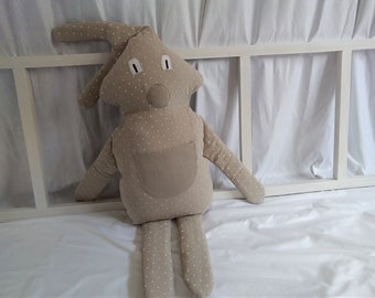 Kids Pillow Rabbit Daisy Plush Toy, Handmade Soft Stuffed Linen Toy Animal, Baby Kids Room Accessory, Decorative Toy Pillow