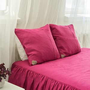 Decorative Pink Linen Pillow Cover Linen Pillow Case Natural Linen Decorative Cushion Cover With Decorative elements and Hidden Zipper image 4