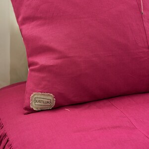 Decorative Pink Linen Pillow Cover Linen Pillow Case Natural Linen Decorative Cushion Cover With Decorative elements and Hidden Zipper image 2