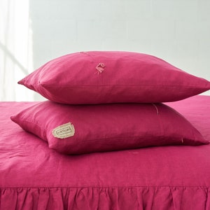 Decorative Pink Linen Pillow Cover Linen Pillow Case Natural Linen Decorative Cushion Cover With Decorative elements and Hidden Zipper image 1
