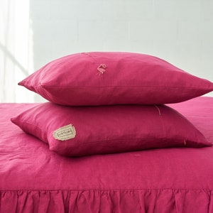 Decorative Pink Linen Pillow Cover  - Linen Pillow Case – Natural Linen Decorative Cushion Cover With Decorative elements and Hidden Zipper
