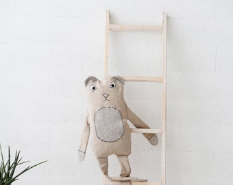 Baby Kids Linen Teddy Bear Plush Toy, Handmade Soft Stuffed Linen Toy Animal, Nursery Baby Crib Decor , Decorative Toy Pillow