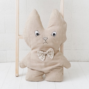 Baby Kids Soft Linen Bunny Pillow Toy, Handmade  Stuffed Toy Animal, Organic Eco Friendly Linen Plush Toy Baby Toddler Kids Gift