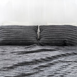 Linen Bedspread In Black, Softened Black Plisse Linen Bedspread, Luxury Linen Bed Coverlet, Premium Quality Linen Throw Bed Blanket image 6