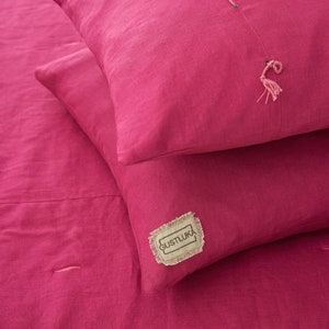 Decorative Pink Linen Pillow Cover Linen Pillow Case Natural Linen Decorative Cushion Cover With Decorative elements and Hidden Zipper image 8