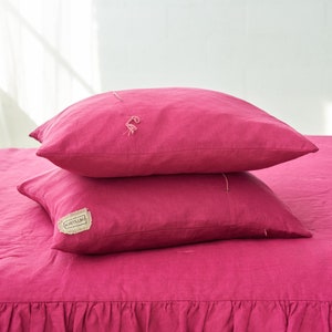 Decorative Pink Linen Pillow Cover Linen Pillow Case Natural Linen Decorative Cushion Cover With Decorative elements and Hidden Zipper image 5