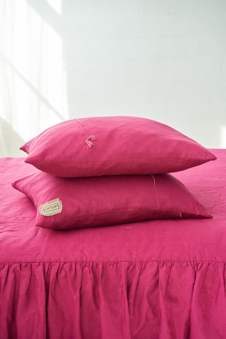 Decorative Pink Linen Pillow Cover Linen Pillow Case Natural Linen Decorative Cushion Cover With Decorative elements and Hidden Zipper image 5