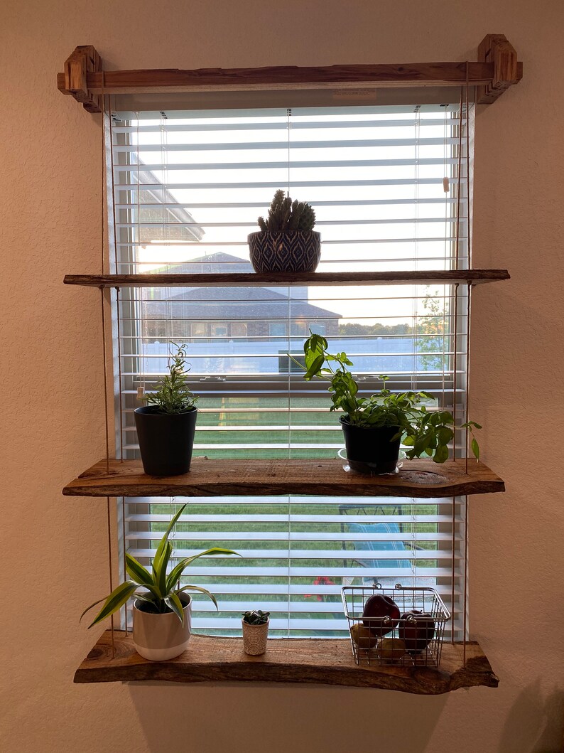 Salvaged Wood Hanging Shelves With Rod Etsy