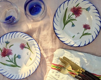 Handgemaltes Set von 2 Französischen Vintage / Antike Wüsten- oder Servierschalen / Französische Schüsseln / Vintage Französische Schüsseln / Französische Keramik / Antik