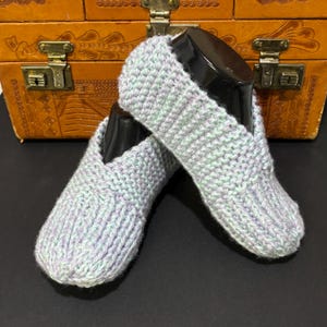 Hand Knit LAVENDER MINT Women&#39;s Slippers Adult US 7-9 - Purple Teal Blue Colors Ready to Ship