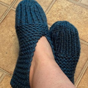 Hand Knit The BLUES Women&#39;s Slippers Adult US 7-9 - Dark Blue Teal Colors - Ready to Ship