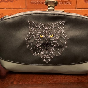 Bestickte Wolf Clutch ~ Schwarz Grau Wölfe Portemonnaie Handtasche ~ Handtasche ~ Smartphone Reisetasche