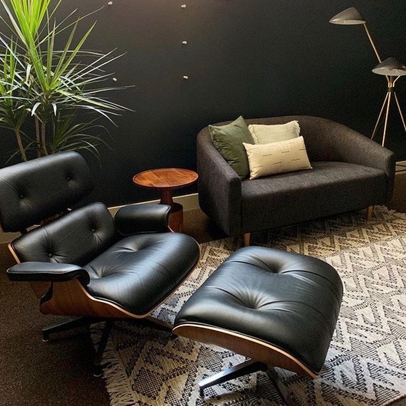 Mid Century Modern Classic Black Leather Lounge Chair Etsy